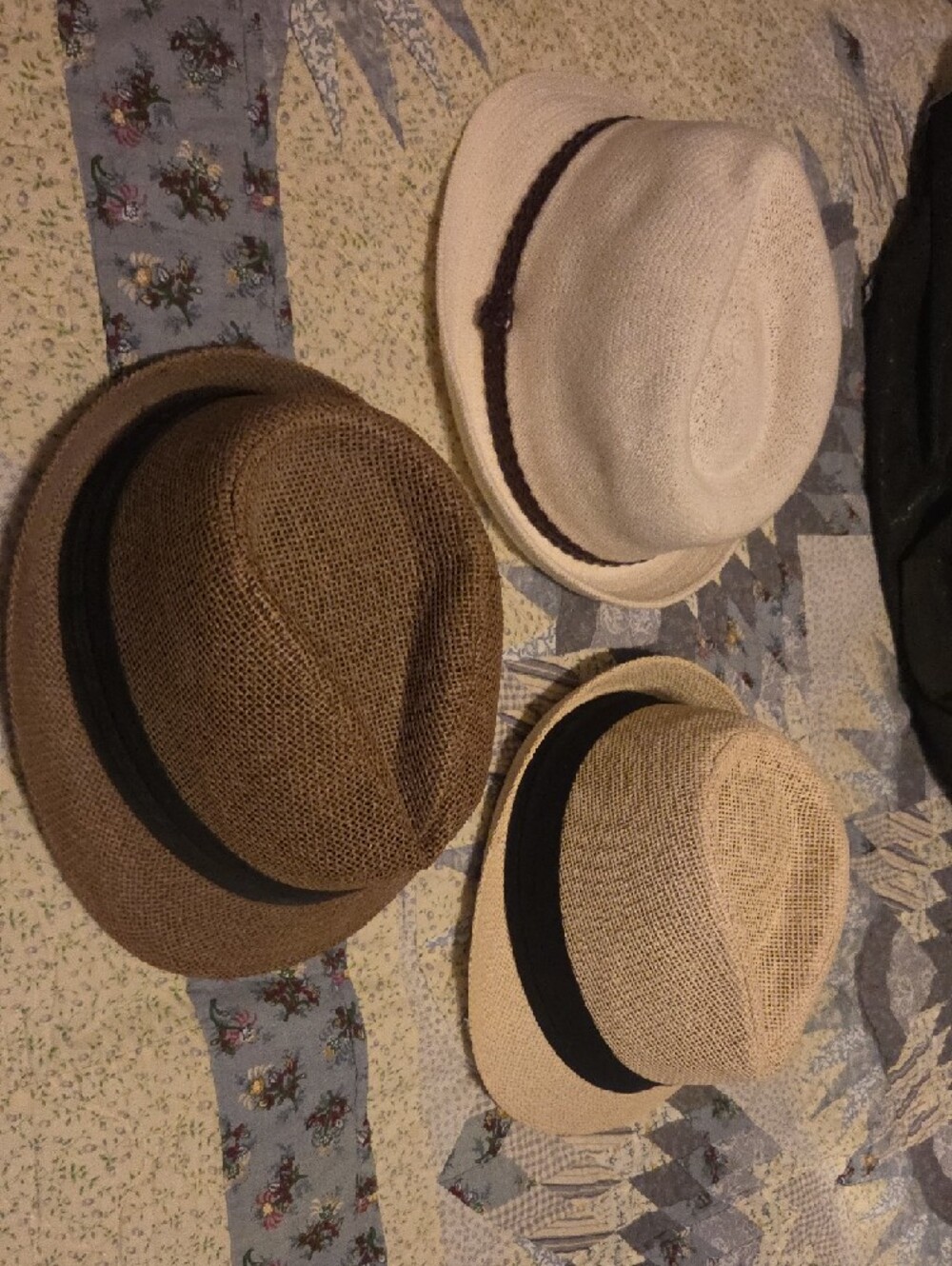 Three Straw Fedora Hats in White, Tan, and Brown - Picture 3 of 6